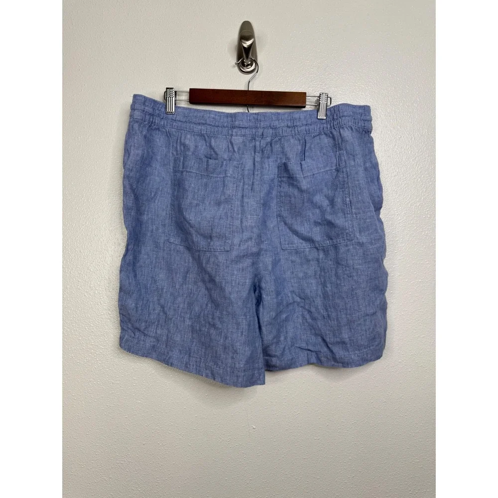 Lands End Womens XL 18 Blue 100% Linen High Rise Drawstring Elastic Waist Shorts